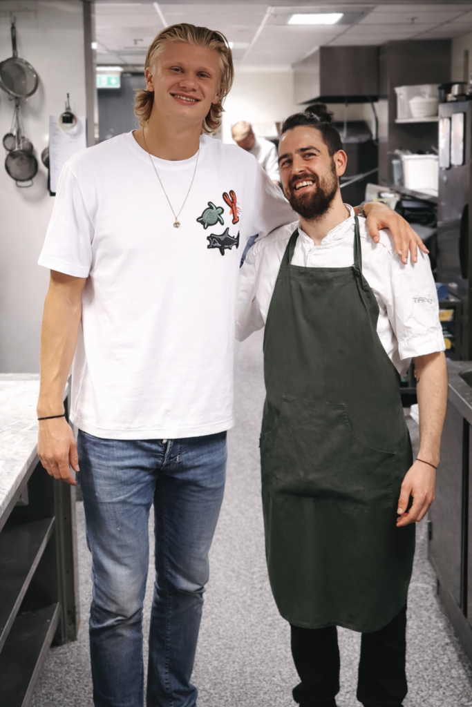 Chef David Figueroa with footballer Erling Haaland during his time working in Norway.